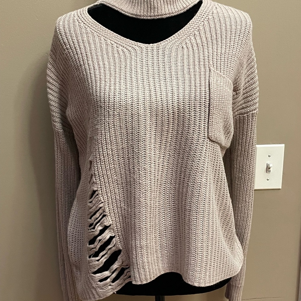 Forever 21 Cream Cowl Neck Sweater with Ribbed Knit